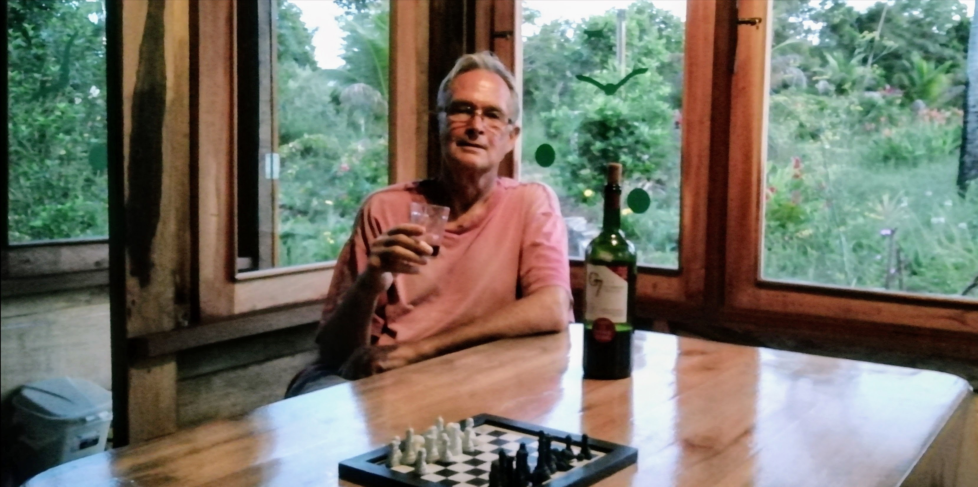 The owner and a glass of wine